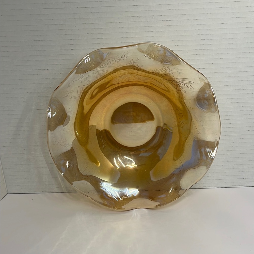 Elegant‎ Brown Glass Art Bowl with Scalloped Design